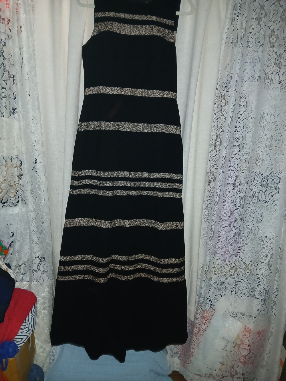 BCBGMaxAzria Black Maxi Dress with Sheer Lace Banding - Picture 3 of 7